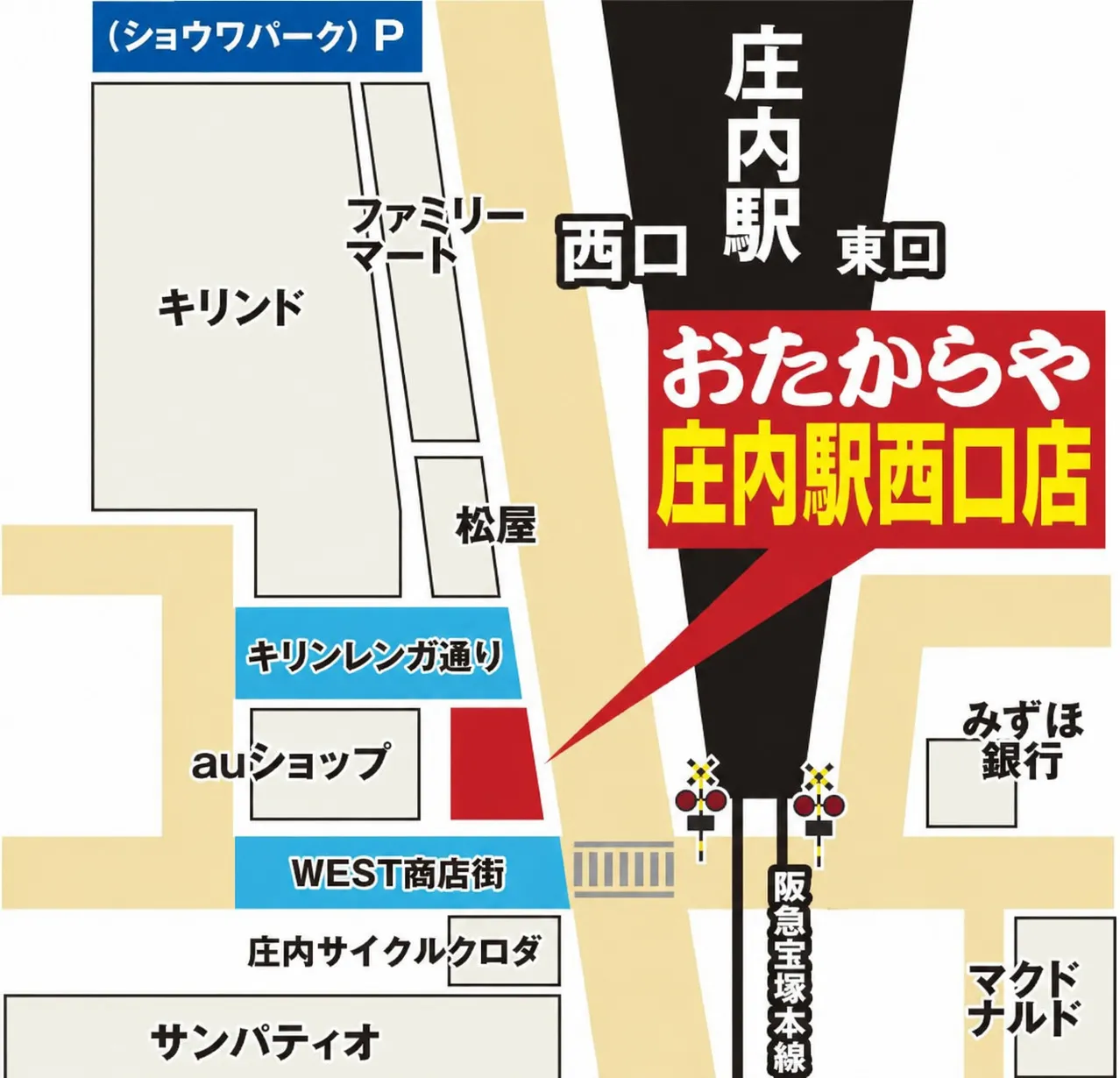 阪急庄内駅西口から徒歩1分 おたからや庄内駅西口店へのアクセス